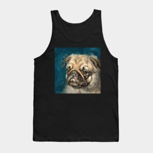 Expressive painting of a Pug on a dark blue background Tank Top